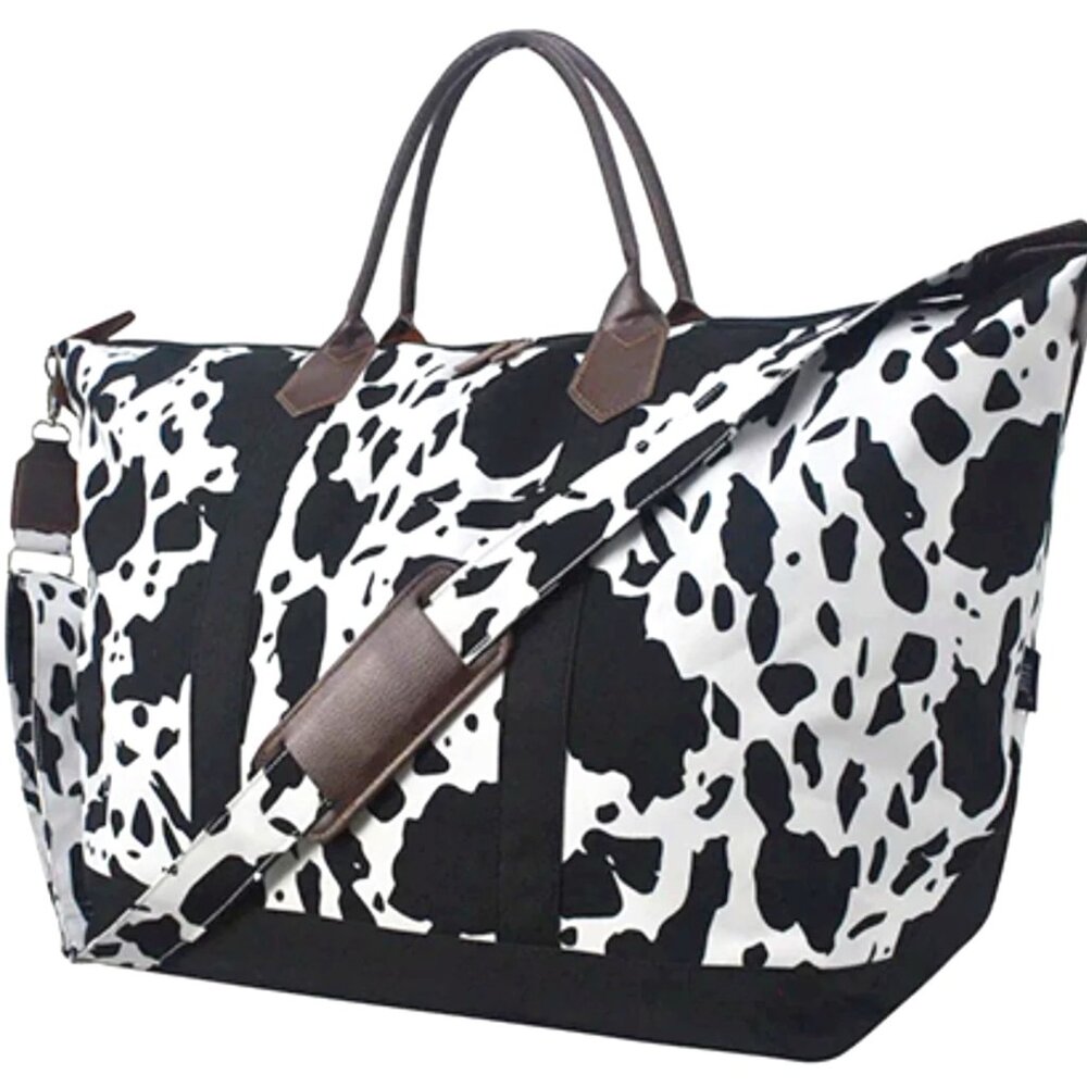 NEW Large Cow Print Weekender Bag Travel Duffle Tote, Overnight Carry-On Bag